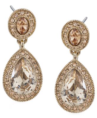 Carolee - Earrings, Gold-Tone Pave Glass Teardrop Earrings
