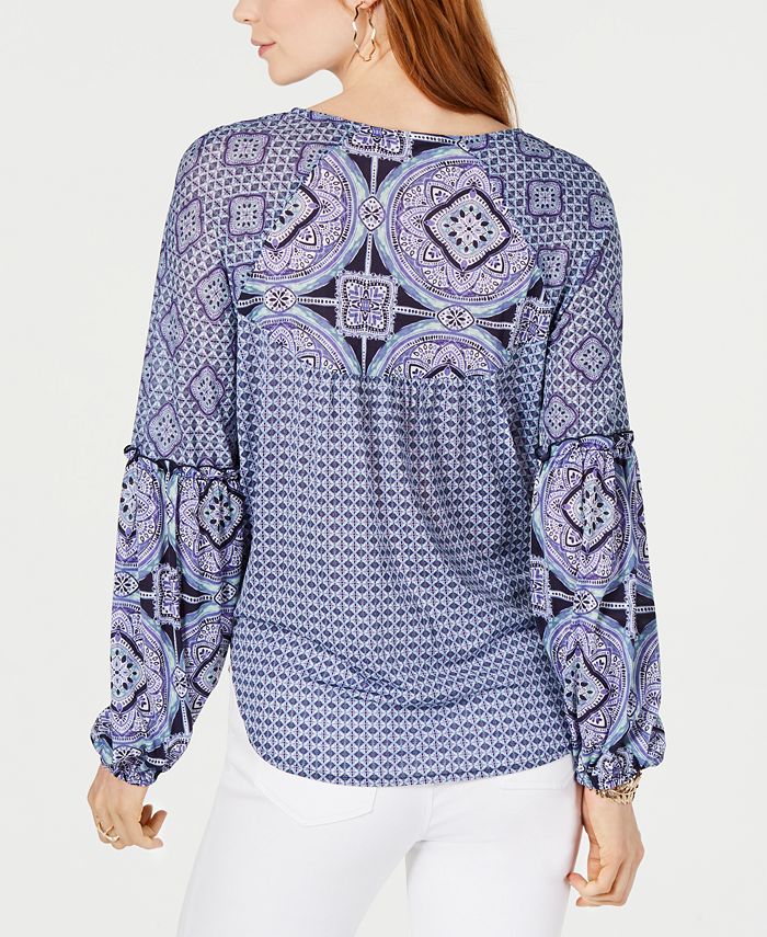 Style & Co Mixed-Print Tie-Front Button-Up Top, Created for Macy's - Macy's