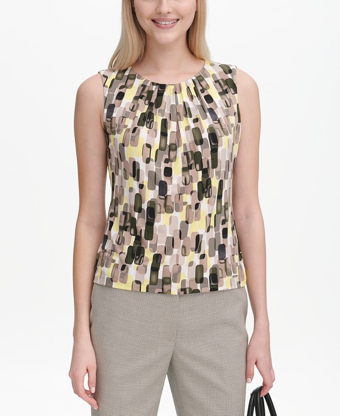 Calvin Klein Petite Printed Pleat-Neck Blouse & Reviews - Wear to Work ...