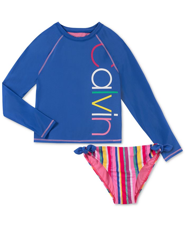Calvin Klein Big Girls 2Pc. Logo Rash Guard Swimsuit Macy's