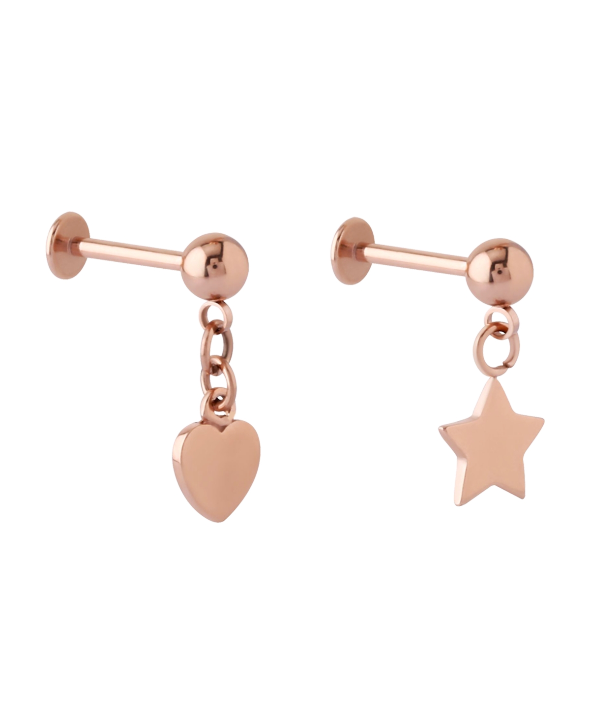 Bodifine Stainless Steel Set of 2 Drop Charm Tragus - Rose Gold