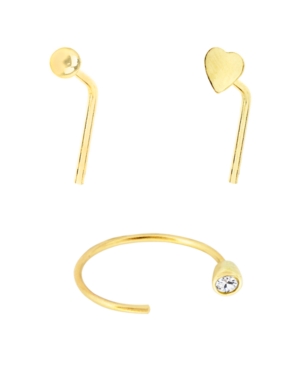 image of Bodifine 10K Gold Set of 3 Plain Nose Studs and Hoop