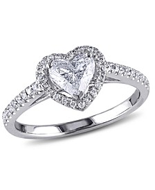 Certified Diamond (7/8 ct. t.w.) Heart-Shape Halo Engagement Ring in 14k White Gold