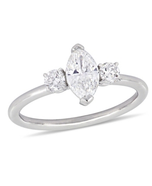 image of Certified Diamond (1 ct. t.w.) Marquise and Round-Shape Three-Stone Engagement Ring in 14k White Gold