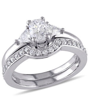 image of Certified Diamond (1 ct. t.w.) Oval-Shape 3-Stone Bridal Set in 14k White Gold