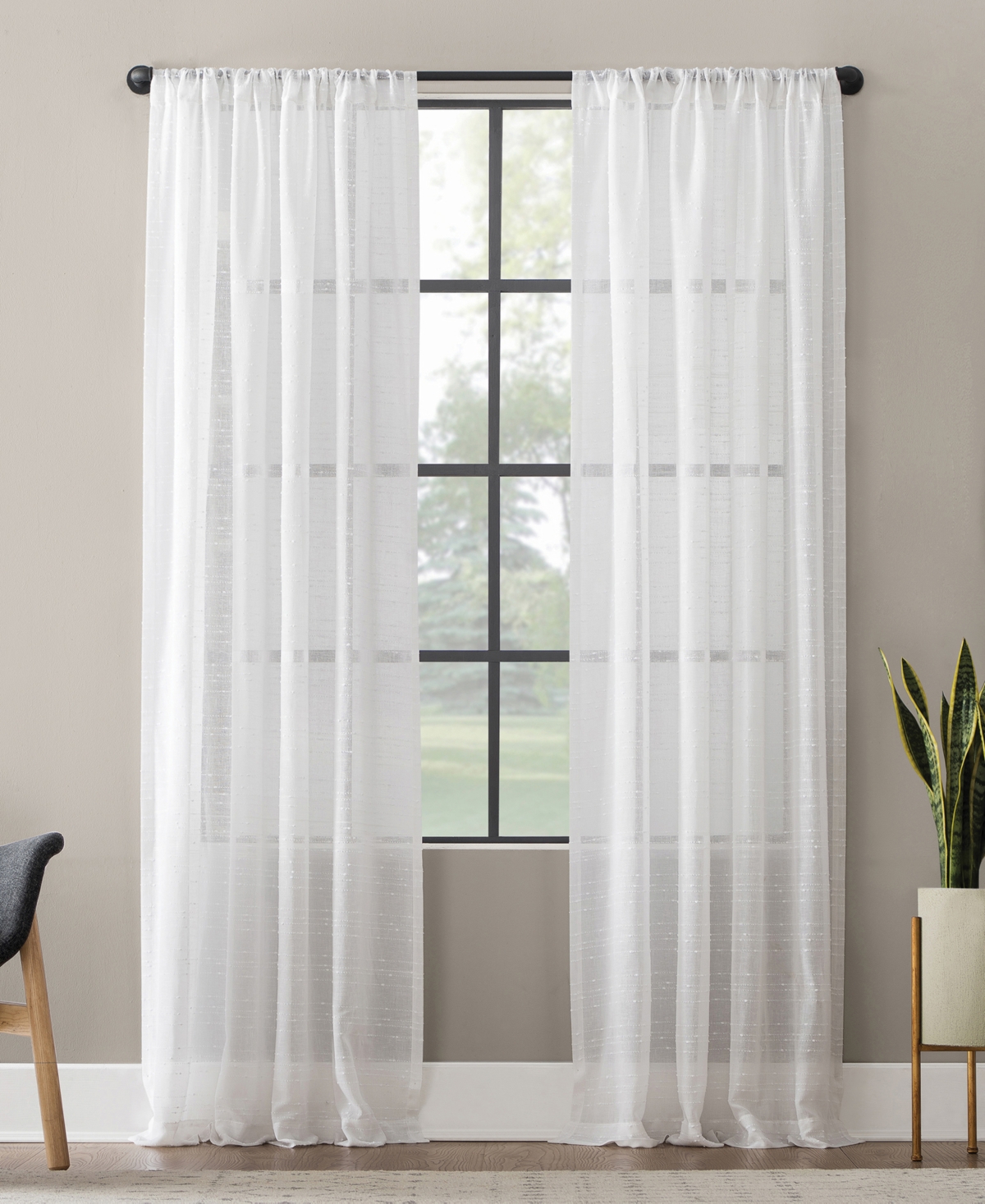 Clean Window Textured Slub Stripe Anti-Dust Curtain Panel, 52
