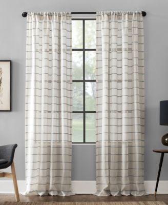Clean Window Textured Twill Stripe Anti Dust Curtain Panel Collection In Mocha