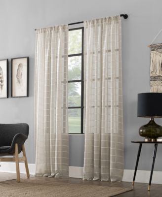 Twill Stripe Anti-Dust Linen Blend Sheer Curtain Panel