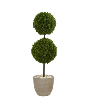 Nearly Natural 4' Boxwood Double Ball Topiary Artificial Tree In Oval Planter Uv Resistant In Green