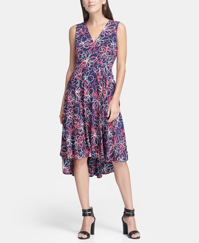 DKNY V-Neck Printed Fit and Flare Dress, Created for Macy's - Macy's