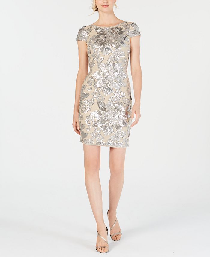 Calvin Klein Sequined Flower Cowl-Back Dress & Reviews - Dresses - Women -  Macy's