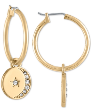 image of Rachel Rachel Roy Gold-Tone Pave Moon & Star Disc Hoop Earrings