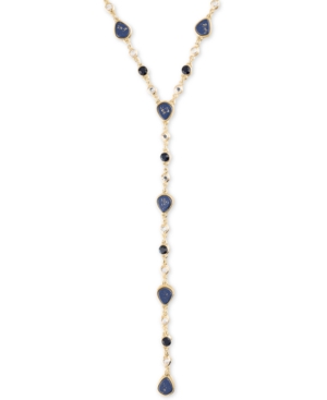 image of Rachel Rachel Roy Gold-Tone Crystal & Stone Lariat Necklace, 20