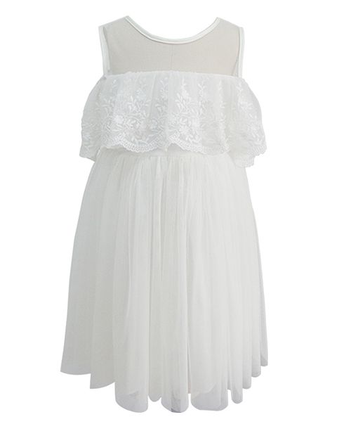Popatu Toddler Big Girls White Lace Off Shoulder Dress