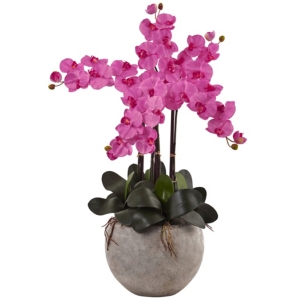 Nearly Natural Phalaenopsis Orchid Silk Arrangement W/ Sand Colored Bowl In Dark Pink