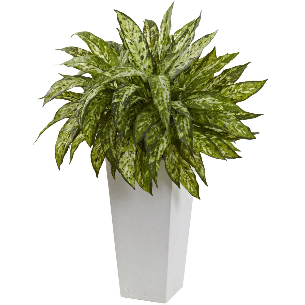 Aglaonema Artificial Plant w/ White Decorative Planter - Green