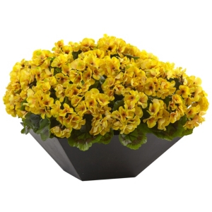 Nearly Natural 15" Geranium W/ Black Planter Uv Resistant In Yellow