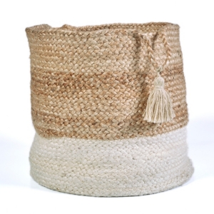 Lr Home Natural Jute - Bottom Stripped Decorative Storage Basket