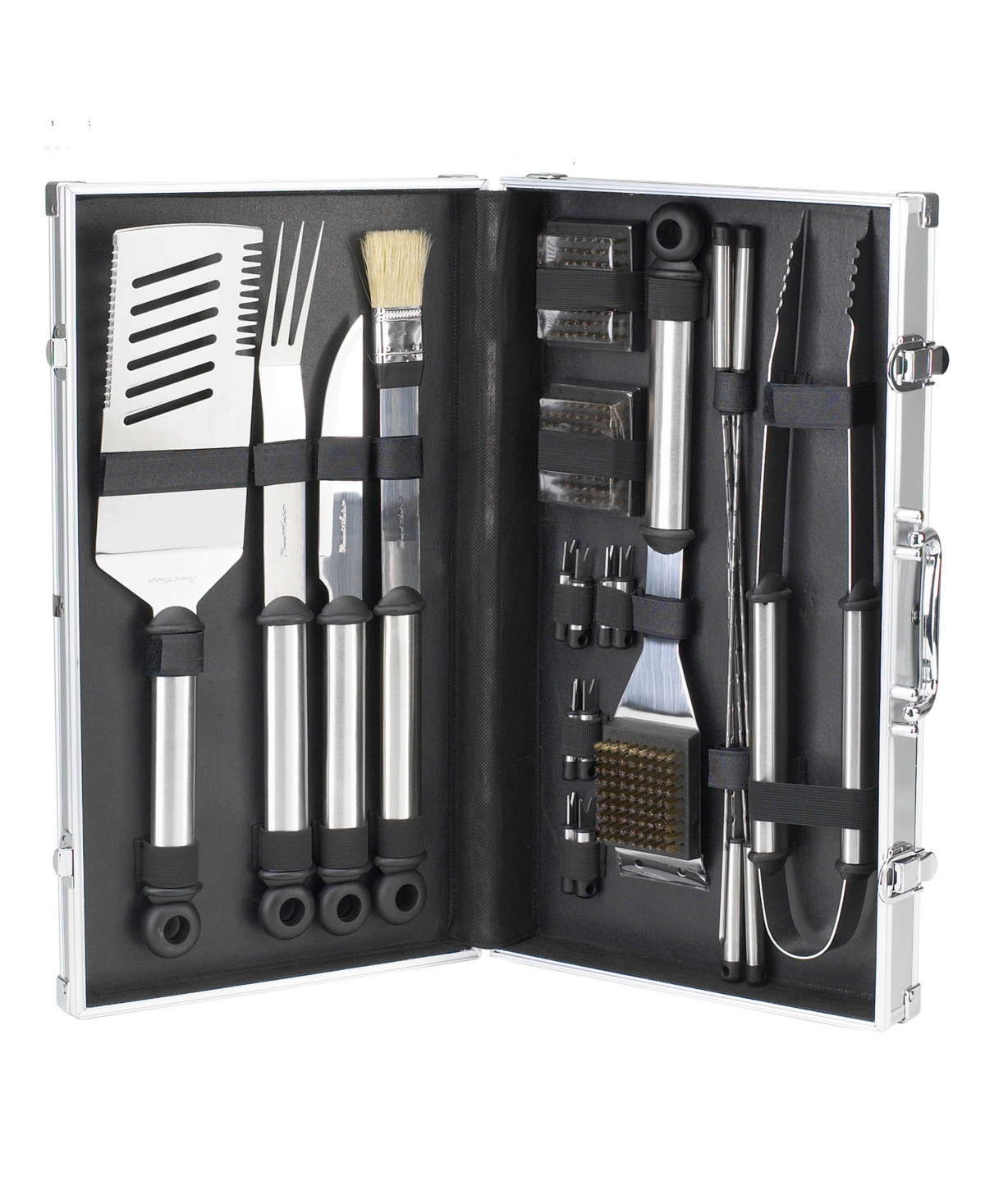 20 Piece Stainless Steel Barbecue Grill Tool Set - Aluminum Case - Chrome