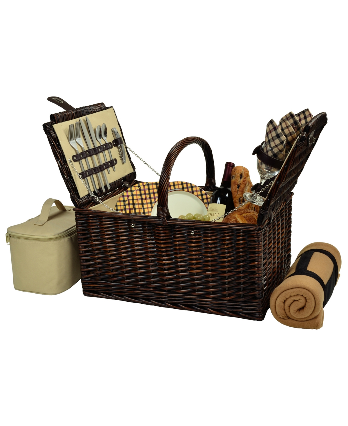 Picnic at Ascot Buckingham Willow Picnic Basket with Blanket - Service for 4