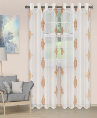 Superior Lightweight Damask Sheer Curtain Panels, Set of 2, 52" x 96"