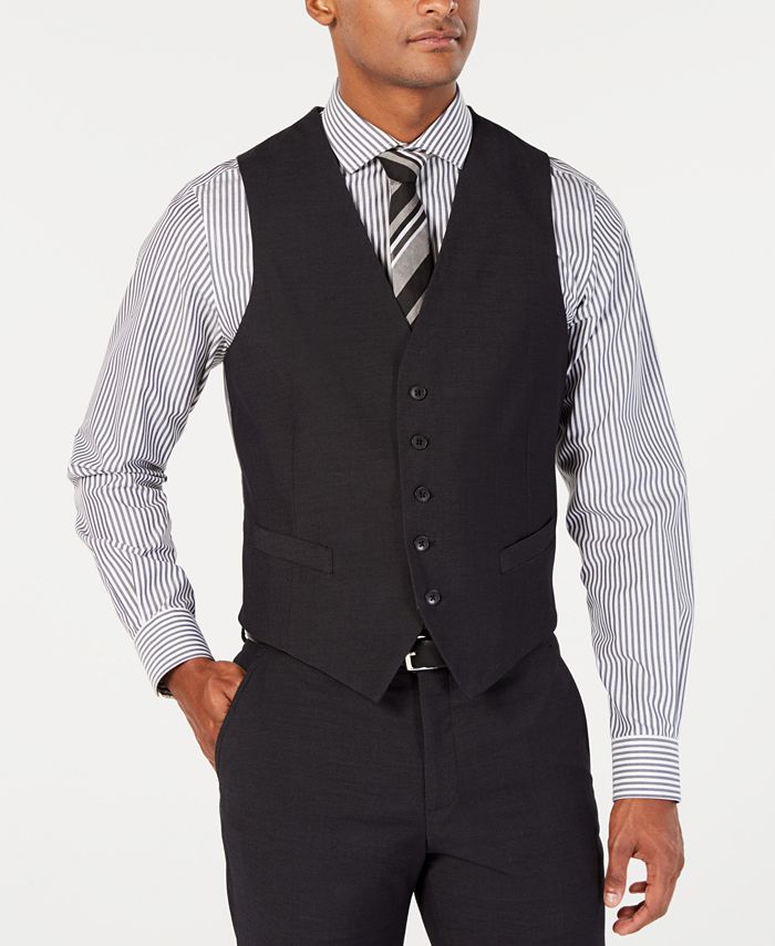 Perry Ellis Men's Portfolio Slim-Fit Stretch Black Solid Suit Vest - Macy's