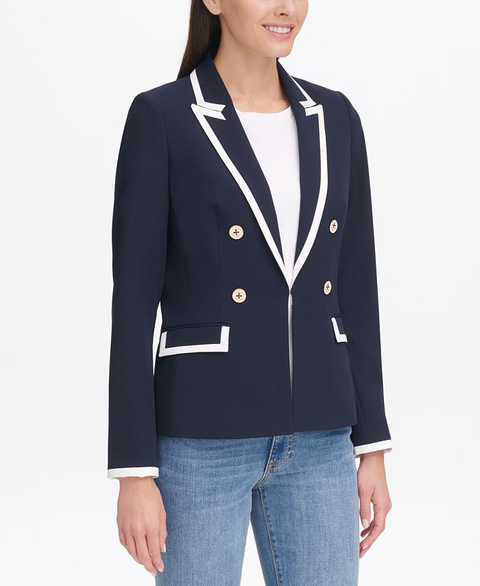 Tommy Hilfiger Piped Double-Breasted Blazer - Macy's