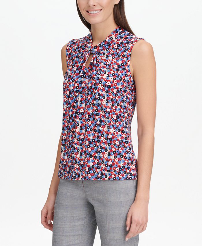 Tommy Hilfiger Floral-Print Knot-Neck Top, Created for Macy's - Macy's