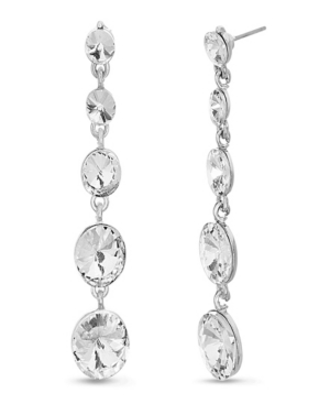 image of Catherine Malandrino Women-s Tiered Round White Rhinestone Link Silver-Tone Dangle Earrings