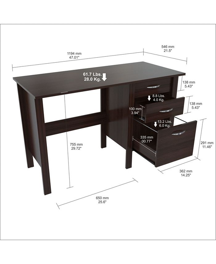 Inval America Writing Desk with 3 Drawers - Macy's