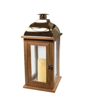 Jh Specialties Inc/lumabase Lumabase Brown Wooden Lantern With Copper Roof And Led Candle In Rust Coppe