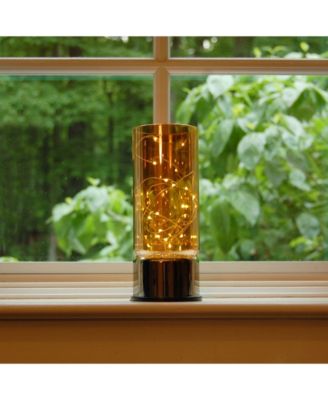Lumabase Amber Glass Lantern with Mini String Lights