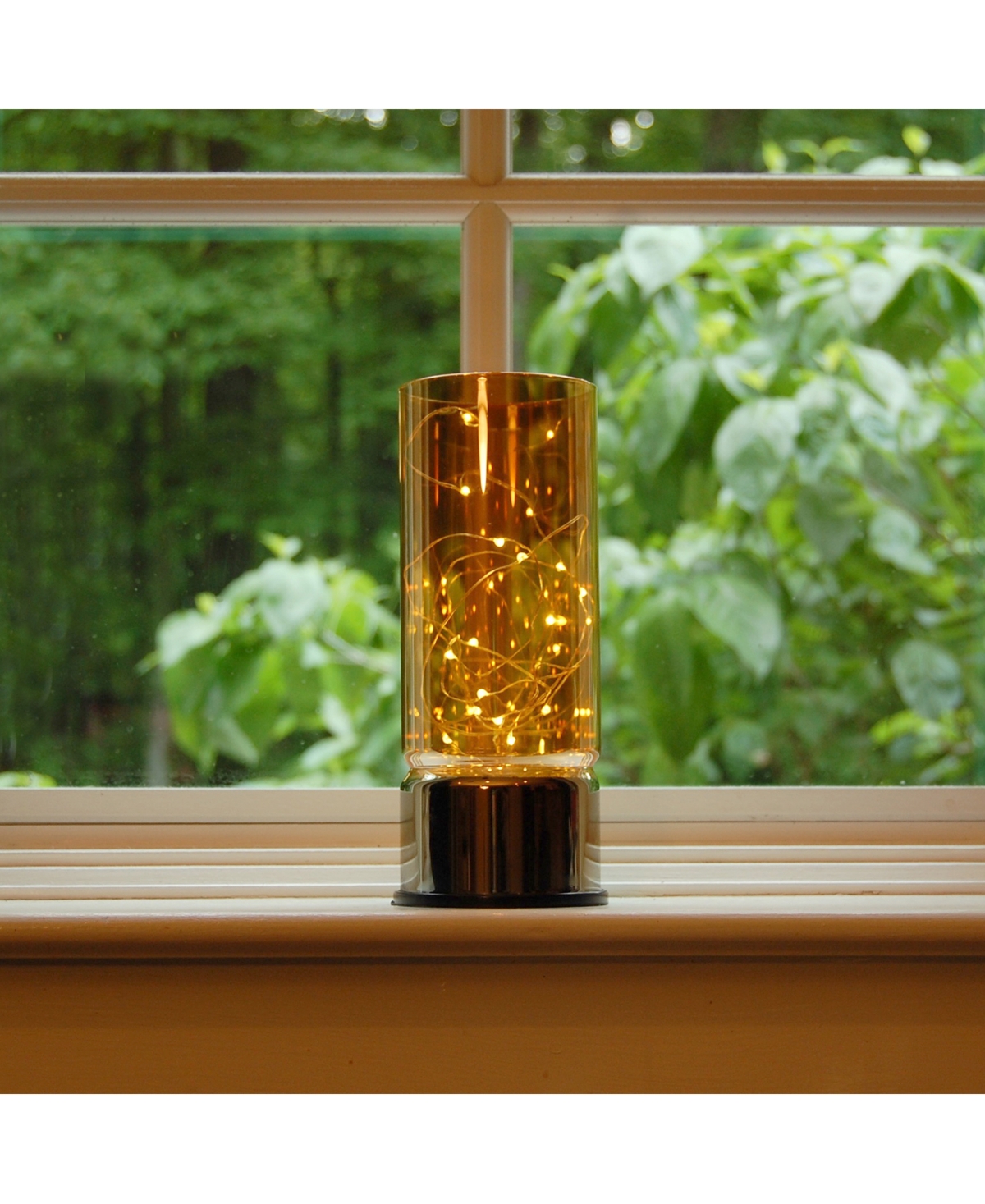 Lumabase Amber Glass Lantern with Mini String Lights