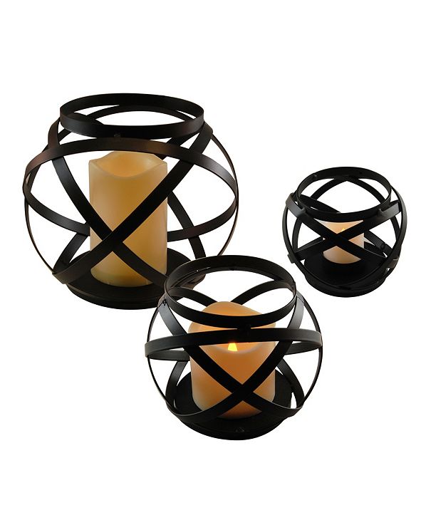 Jh Specialties Inc Lumabase Lumabase Set Of 3 Black Banded Metal Lanterns With Led Candles Reviews Candle Holders Home Decor Macy S