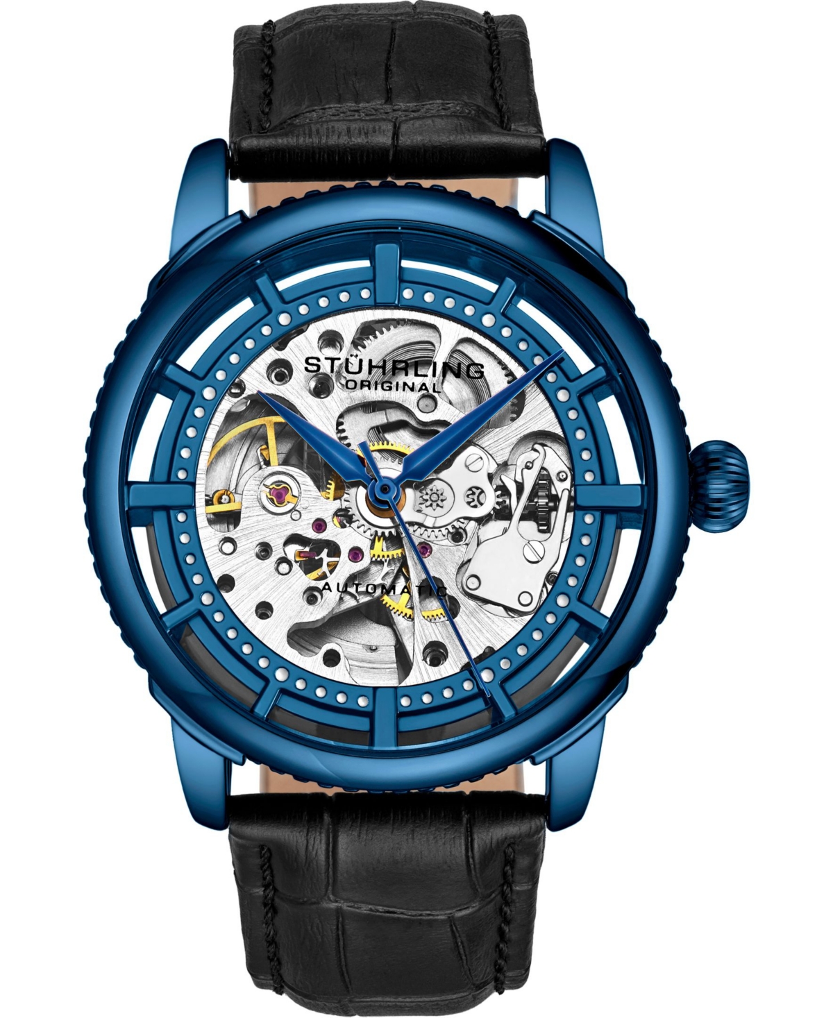 Men's Black Alligator Embossed Genuine Leather Strap Watch 42mm - Blue