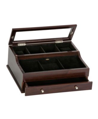 Hampden Men's Glass Top Wooden Dresser Top Valet