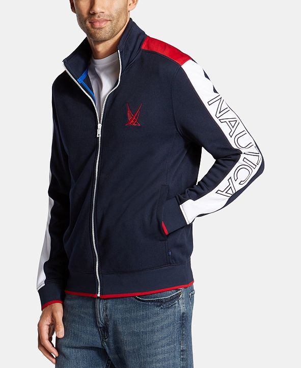 Nautica Nautica Mens Blue Sail Colorblocked Logo Track Jacket Created For Macys And Reviews