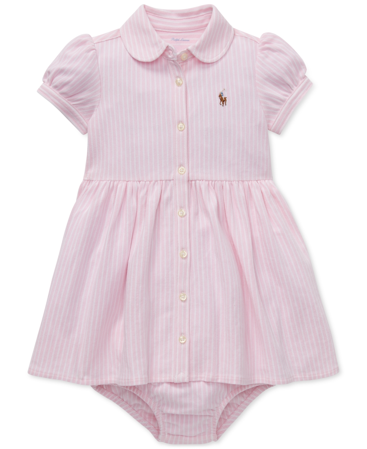 Polo Ralph Lauren Baby Girls Striped Knit Oxford Dress In Carmel Pink,white
