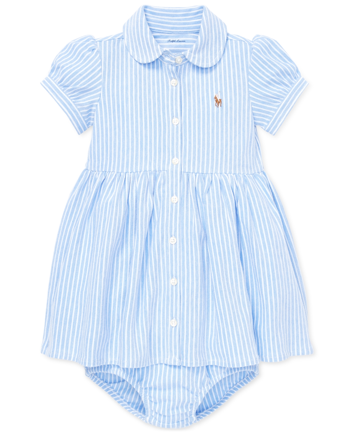 Polo Ralph Lauren Baby Girls Striped Knit Oxford Dress In Blue
