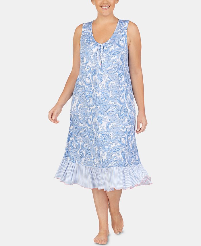 Ellen Tracy Plus-Size Printed Ruffled Hem Knit Nightgown & Reviews ...