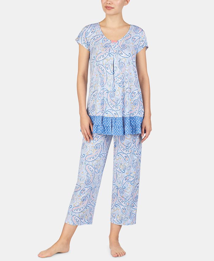 Ellen Tracy Printed Ruffled Hem Knit Pajama Top - Macy's