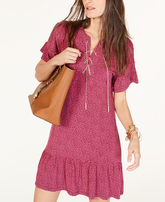 Michael Kors Petite Printed Chain LaceUp Dress Macy's