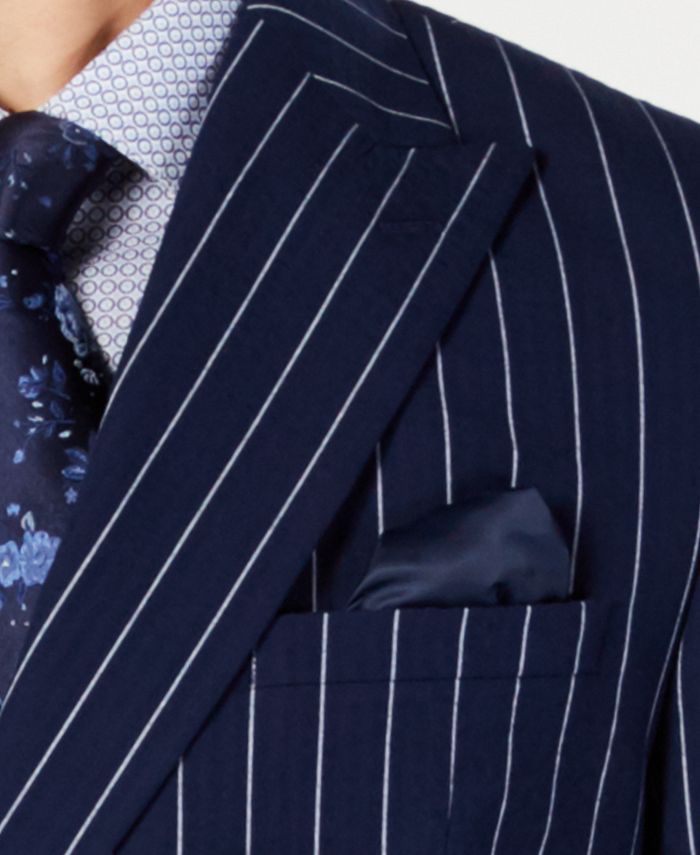 Bar III Men's Slim-Fit Seersucker Blue Pinstripe Double Breasted Suit ...