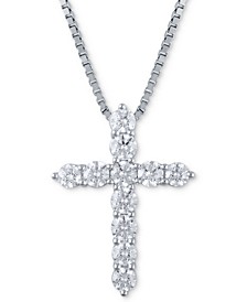 Macy's Star Signature Certified Diamond (2 ct. t.w.) Cross Pendant Necklace in 14k White Gold