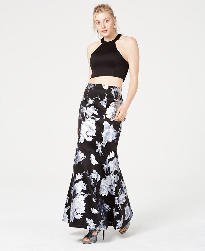 Sequin Hearts Juniors' Solid Halter Top & Foil-Print Skirt - Macy's