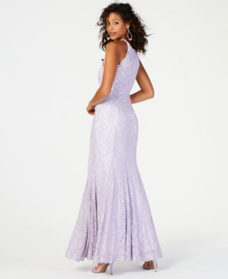 Nightway Long Glitter Lace Cocktail Gown - Sleeveless Mermaid Dress With Scalloped Bodice, Black Taupe - View #2