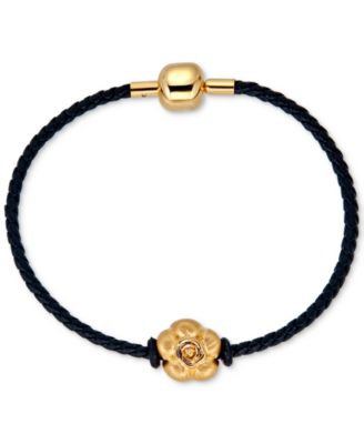 Macy's - Flower Charm Leather Bracelet in 22k Gold