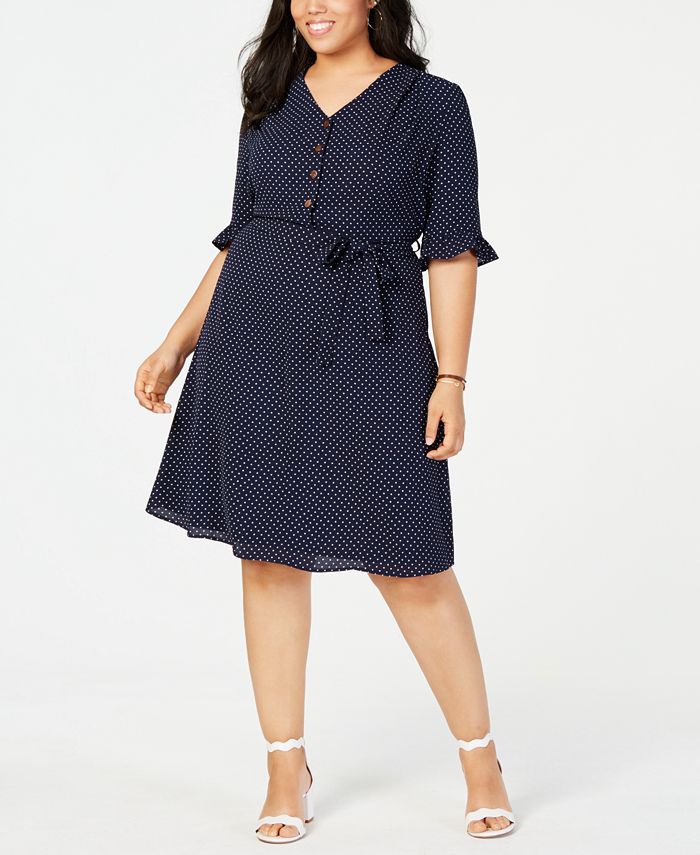Monteau Trendy Plus Size Printed Button-Up Dress - Macy's