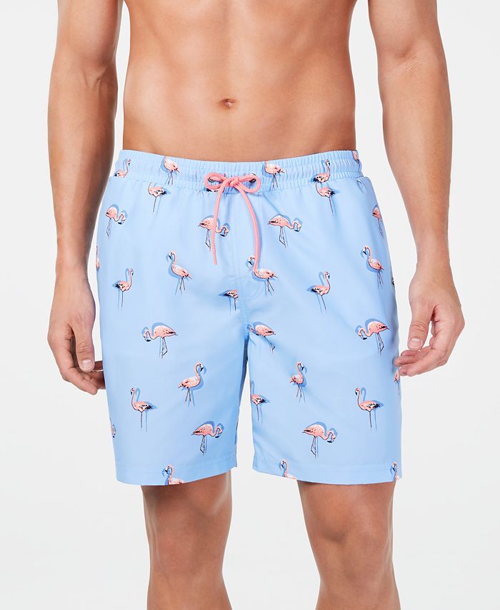 Men's Quick-Dry Performance Flamingo-Print 7 Swim Trunks, Created for Macy's