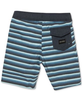 Short De Bain Volcom Bleu Rayé Garçon - Taille 28, Stretch, Neuf Avec étiquettes